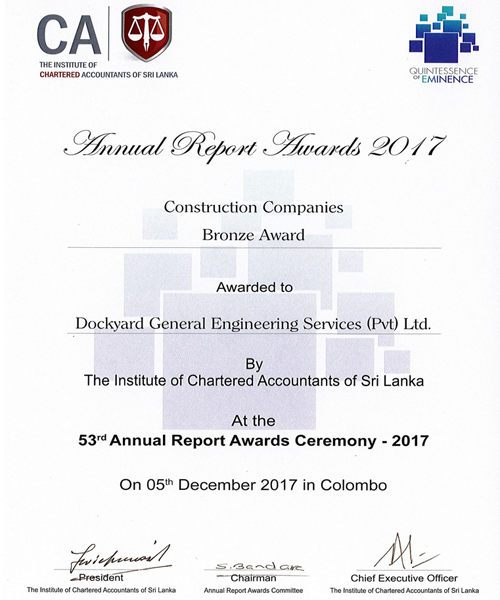 WINNER OF THE BEST ANNUAL REPORT 2017 (CONSTRUCTION SECTOR – BRONZE)